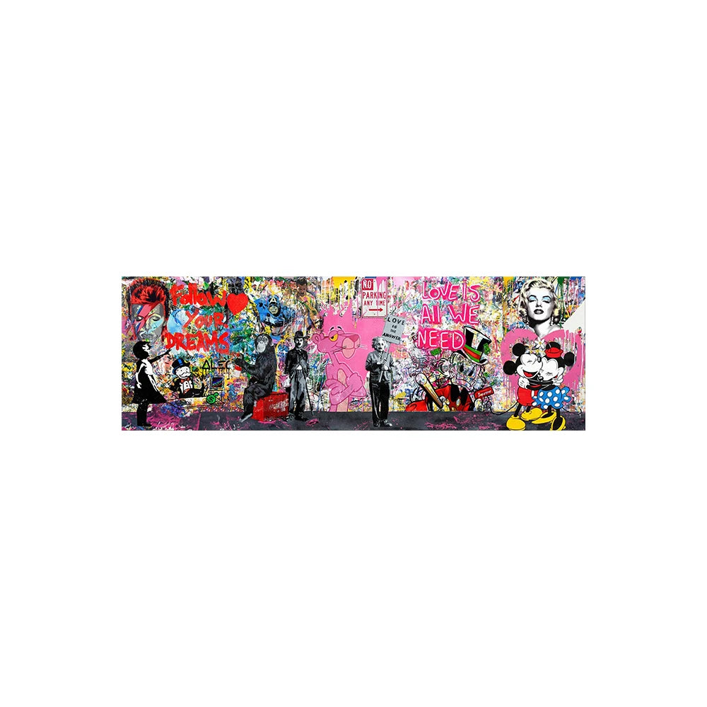 Banksy Multi Character Graffiti Popular Pattern Art Canvas Poster Mickey Monopoly Living Room Home Fashion Wall Decor Paintings