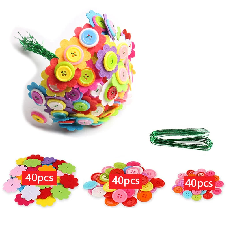 Flower Craft Kit Bouquet with Buttons and Felt Flowers Vase Art Toy Craft Project Children Kid DIY Activity Toys Boys Girls Gift