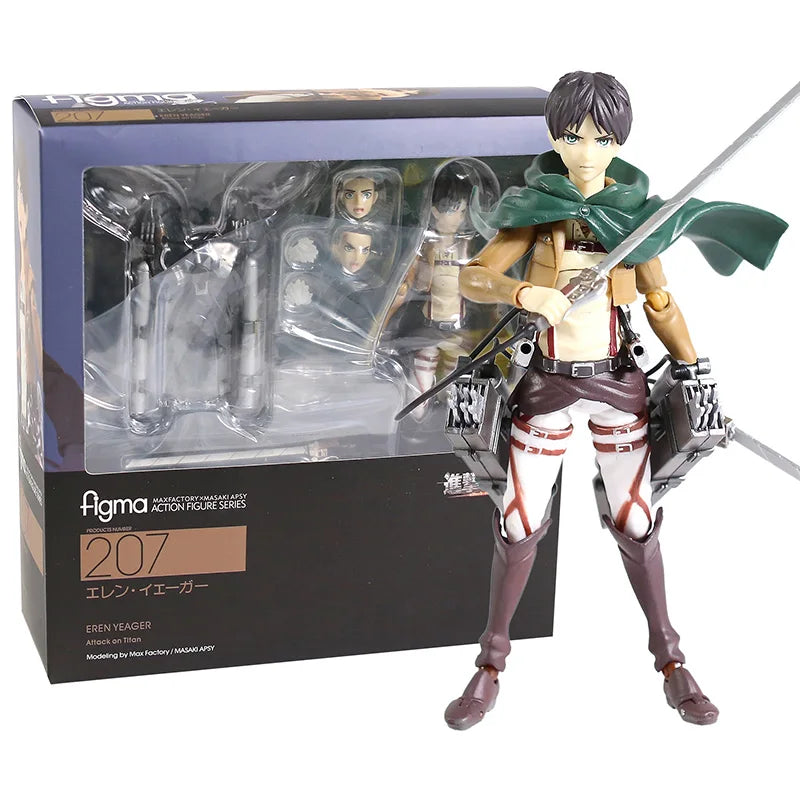 Attack on Titan Figma Eren Jaeger 207 Mikasa Ackerman 203 Levi Ackerman 213 PVC Action Figure Collectible Model Toy