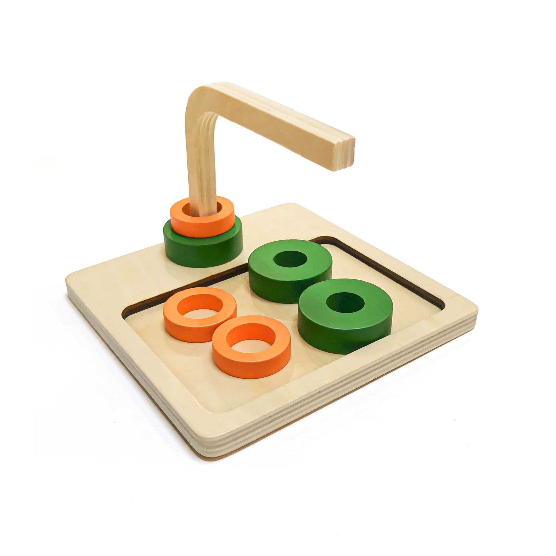 CE Certification High Quality Colofrul Wooden Montessori Baby Stacking Toys Discs on Horizontal Curved Dowel