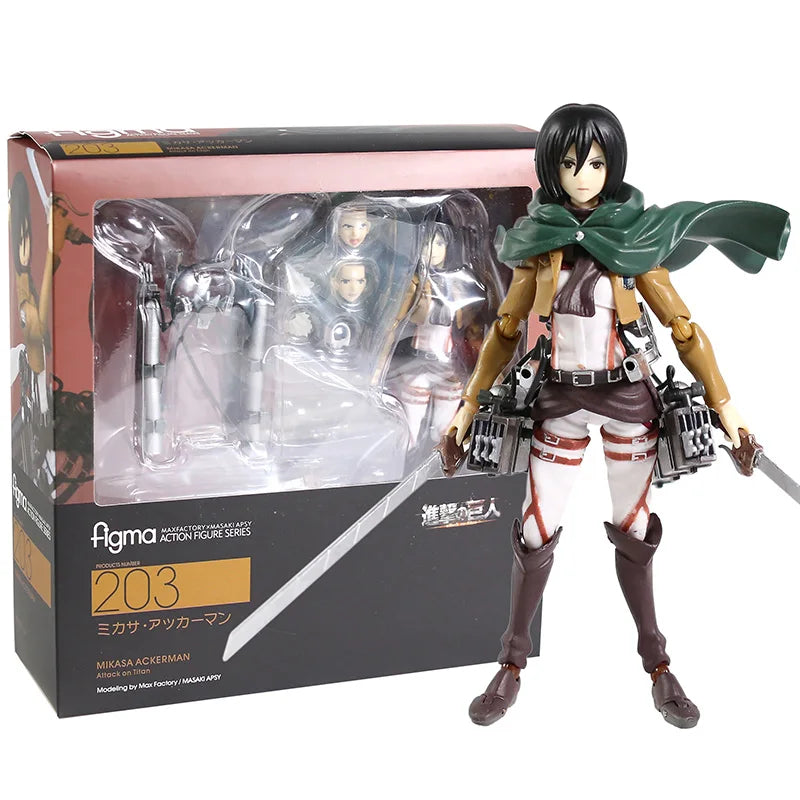 Attack on Titan Figma Eren Jaeger 207 Mikasa Ackerman 203 Levi Ackerman 213 PVC Action Figure Collectible Model Toy