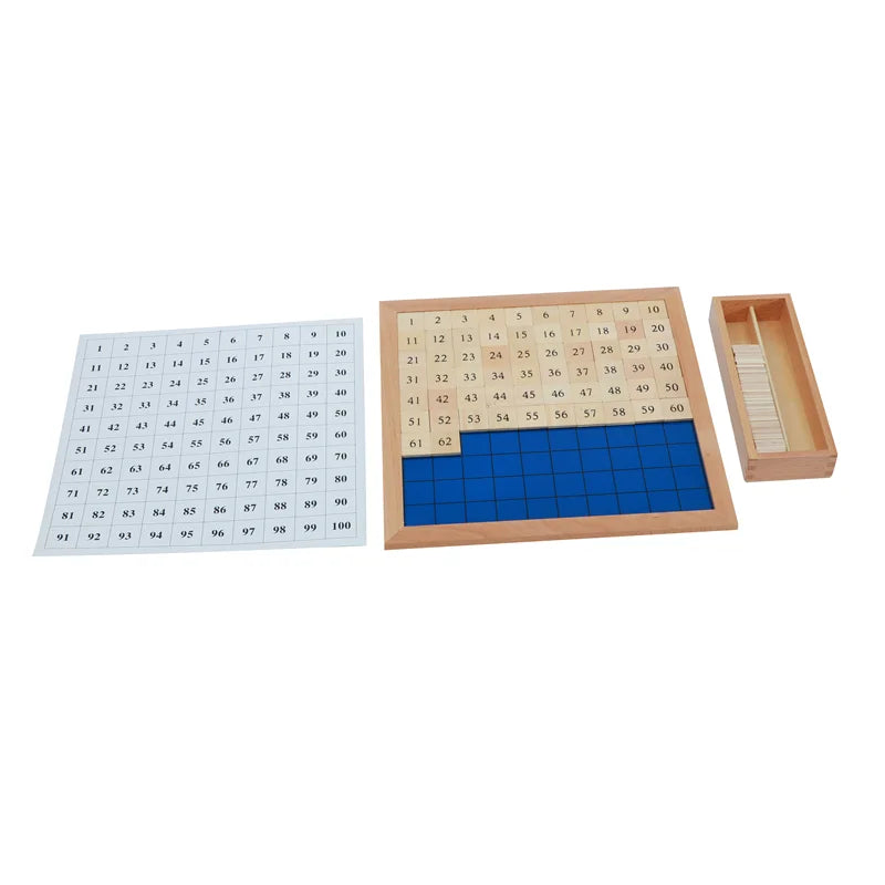 Montessori Math Toy Wood Hundred Board W/ Control Chart Linear & Skip Counting Game Early Learning Tools Mathematic Education