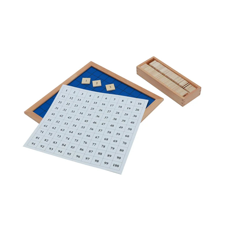 Montessori Math Toy Wood Hundred Board W/ Control Chart Linear & Skip Counting Game Early Learning Tools Mathematic Education
