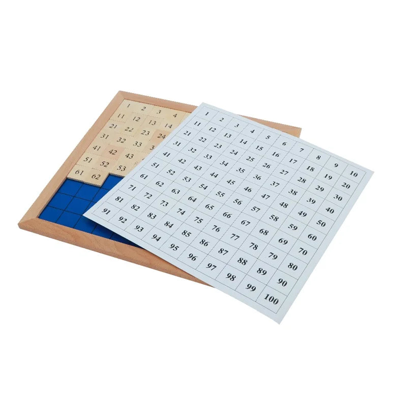 Montessori Math Toy Wood Hundred Board W/ Control Chart Linear & Skip Counting Game Early Learning Tools Mathematic Education