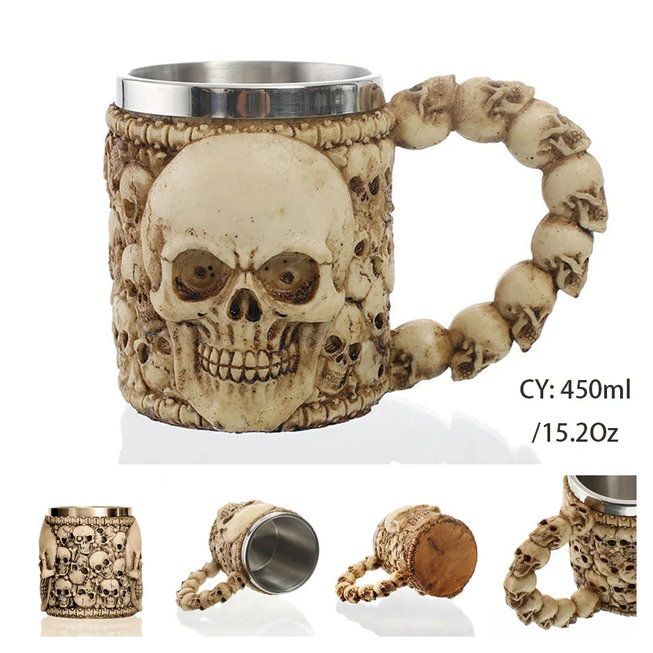 Silver Evil Dragon Resin Stainless Steel Beer Mug 450ml Retro Tankard Horrible Coffee Cup Viking Tea Mug Pub Bar Decor Drop Ship