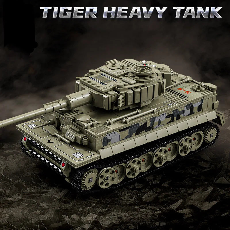Military WW2 MOC Tiger Heavy Tank Army Main Battle Tank Soldiers Figures Building Blocks Bricks Set For Children Boys Toys Gifts