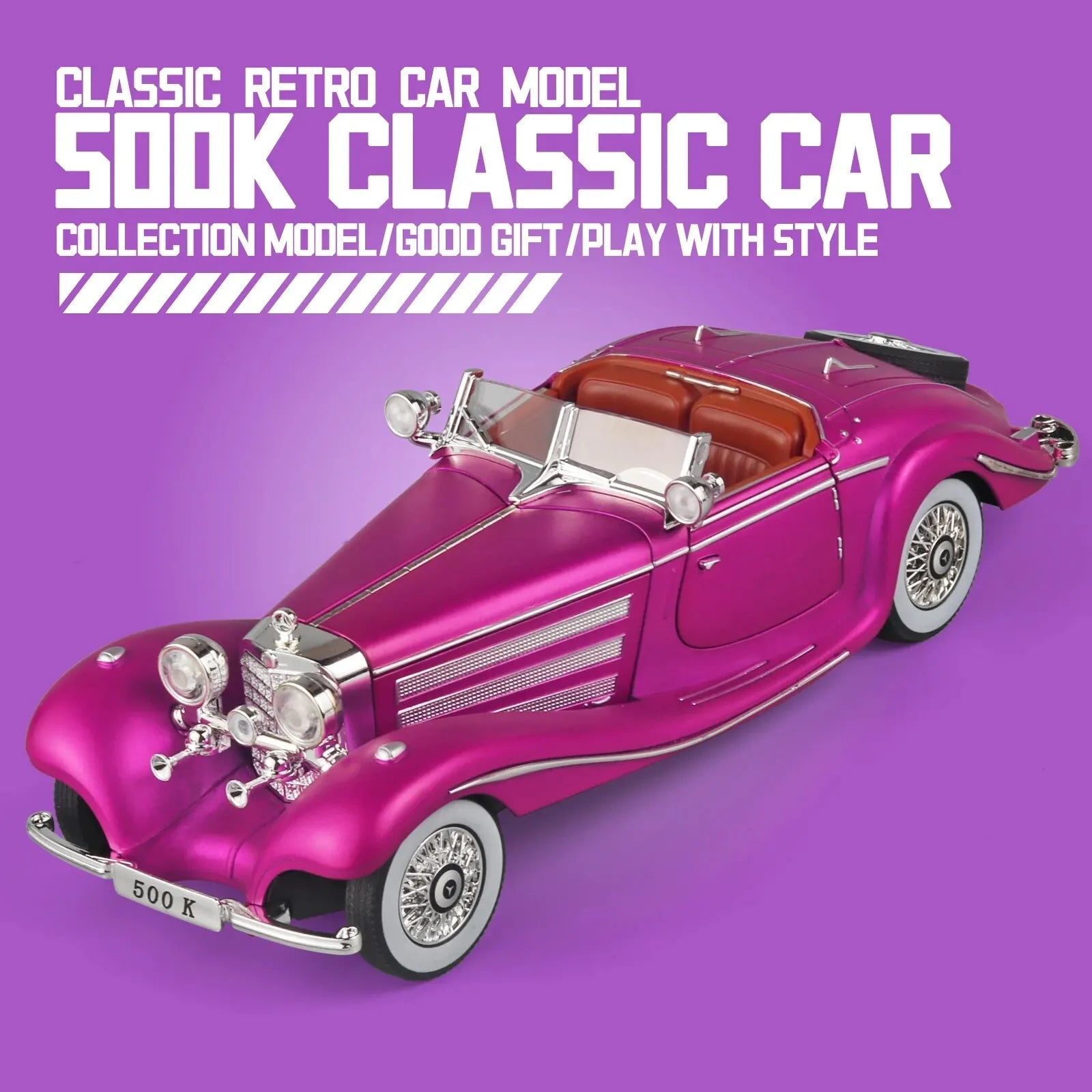 1:24 Alloy Vintage Car Model, Classic for 500K and CLK-GTR Series, Suitable for Youth Collection and Display , toy Gift for boys