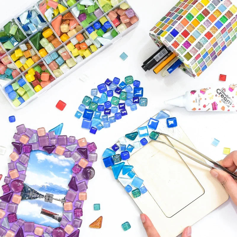 Colorful Bulk Crystal Mosaic Pieces Art Diy Glass Mosaic Tile Craft DIY Ceramic Mosaic Glass Tiles  Art Hobbies Craft Material