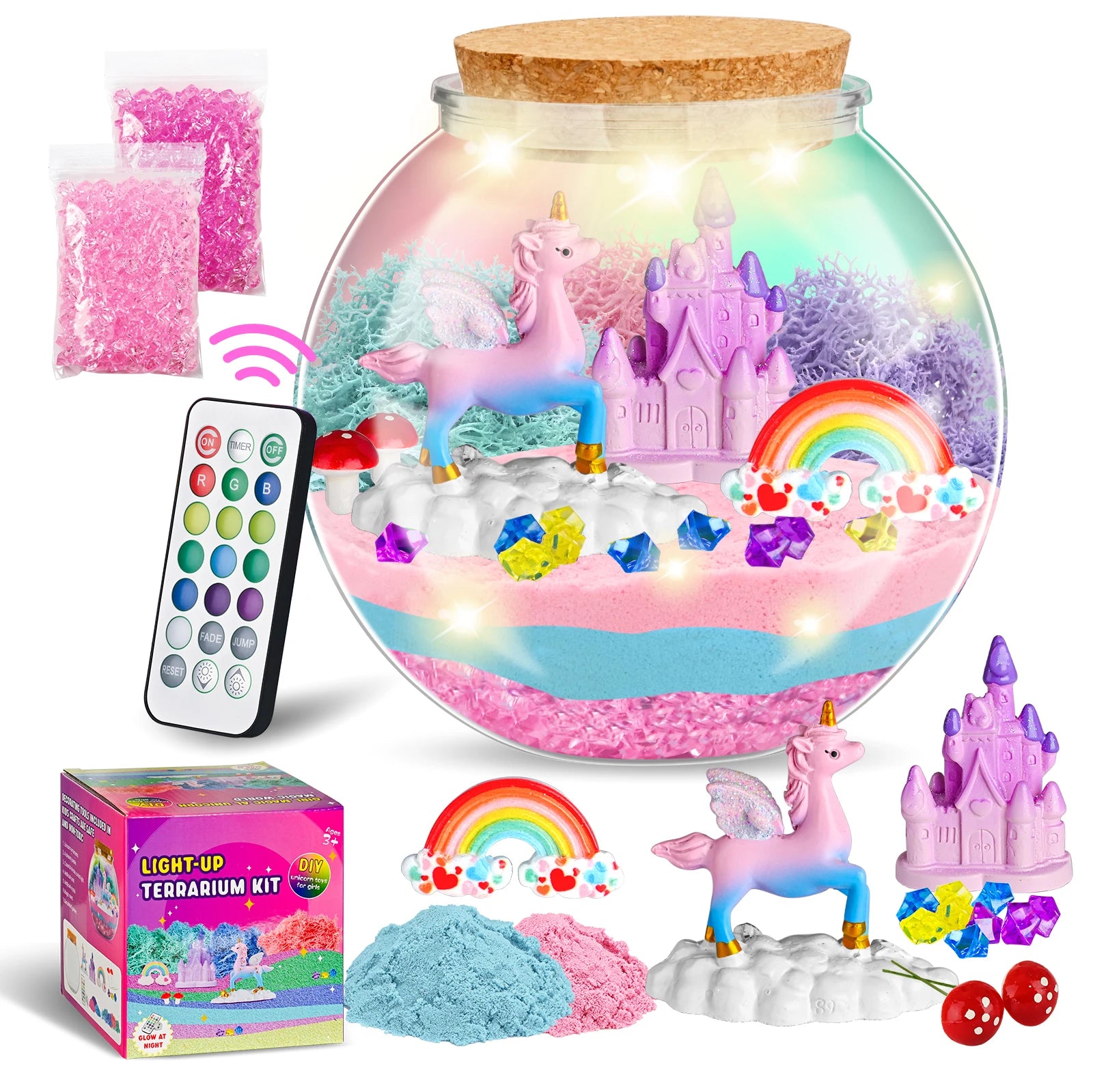 DIY Handmade Toys- Children's Radiant Unicorn Glass Container Set - DIY Unicorn Art and Crafts Toys - Birthday Gift for Girls
