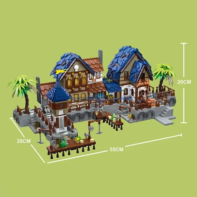 MOC Medieval Harbor Pirate Port Town Building Blocks Set Pier Sailboat Transport Village Toys For Children Birthday Holiday Gift
