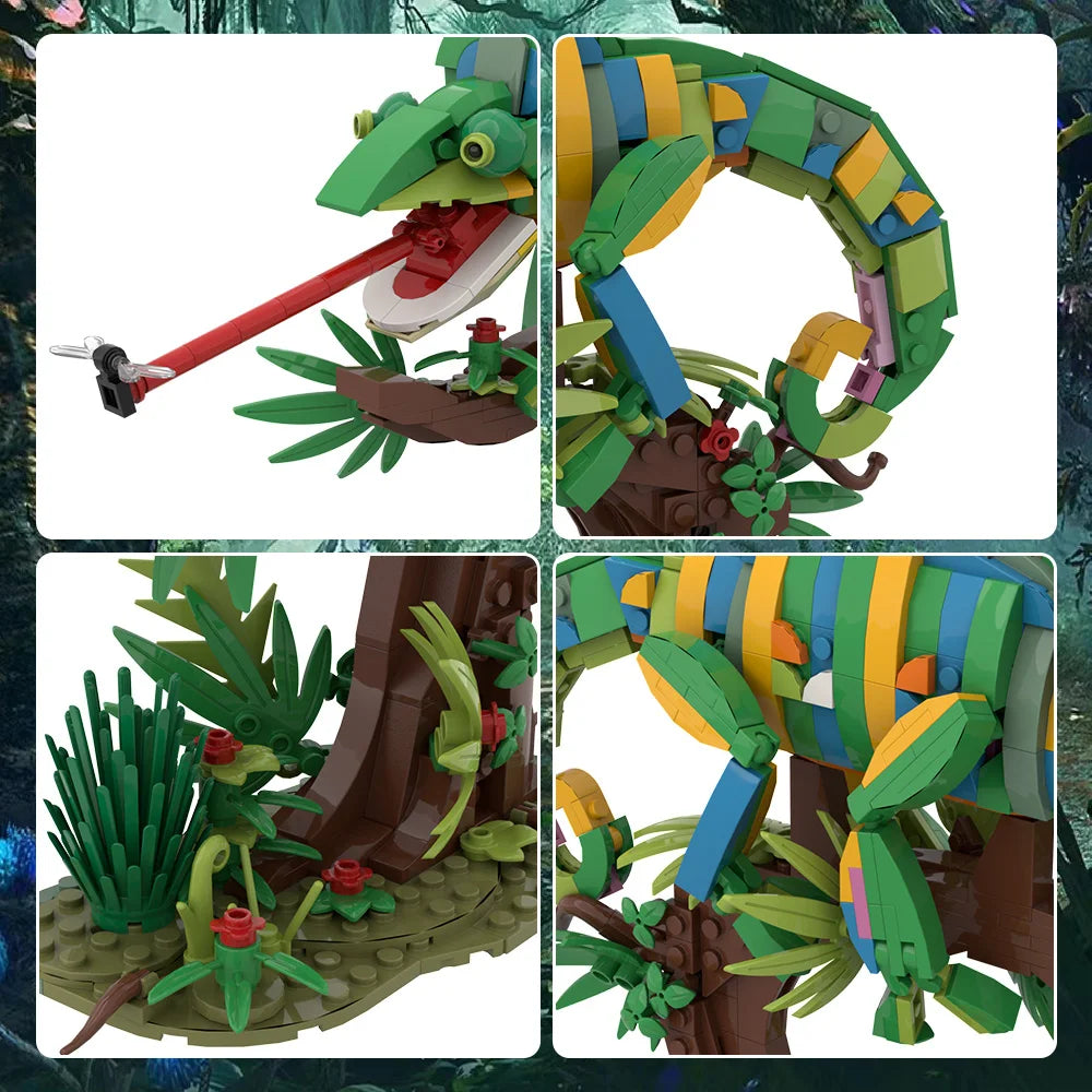 MOC Chameleon Bricks Model Tropical Rainforest Animal World Stealth Lizard Chameleon Building Blocks Assemble Toys Kids DIY Gift
