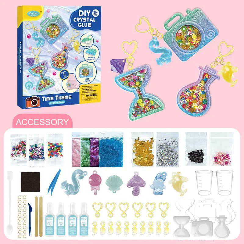 Kids DIY Crystal Glue Key chain beautiful Art Craft Set for 6 years old above Girls birthday Gift