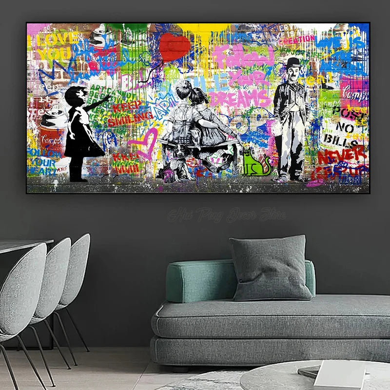 Banksy Street Art Graffiti Urban Wall Art Balloon Girl Canvas Painting Large Size Posters and Prints for Living Room Home Decor