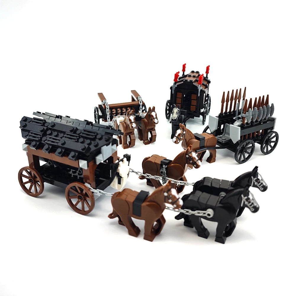 Creative Moc Medieval Military Carriage Model Western Carriage Transport Horse Building Blocks DIY Assembly Toy Birthday Gift