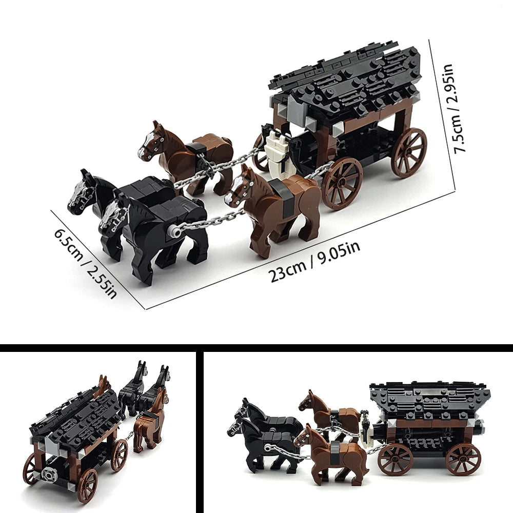 Creative Moc Medieval Military Carriage Model Western Carriage Transport Horse Building Blocks DIY Assembly Toy Birthday Gift