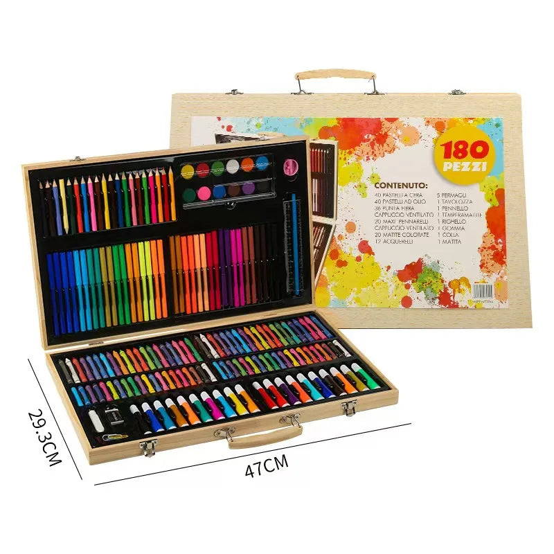 180PCS/Set Art Set Oil Pastel Crayon Colored Pencils Marker Pens Watercolor Paint Painting Drawing Kit Christmas Gift for Kids