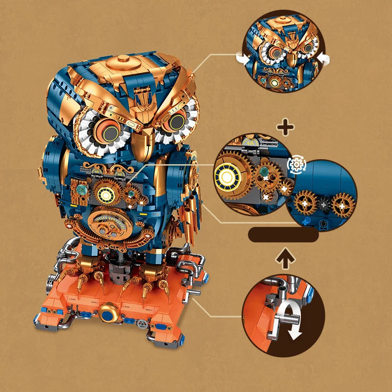MOC Mechanical Steampunk Owl Robot Birds Building Block Set Magic Animal Mecha Toys For Children Birthday Holiday Special Gifts
