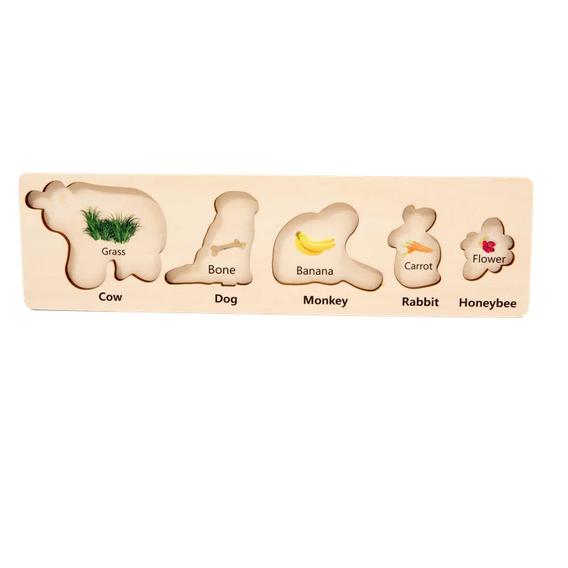 Montessori Educational Toys Wood Puzzle Animal and Food Matching Game Children Hand-Eye Coordination Fine Motor Skill Exercise