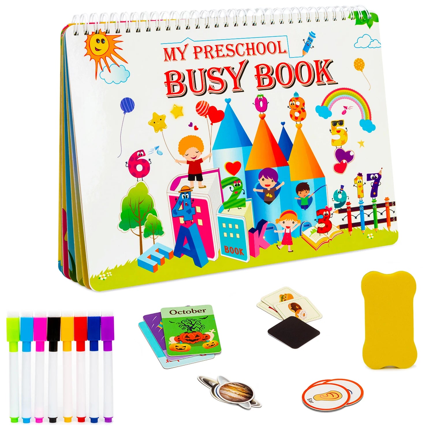 Montessori Baby Busy Book Alphabet Numbers Sticker Quiet Book Baby Early Educational Matching Puzzles Game Learning Toy for Kids