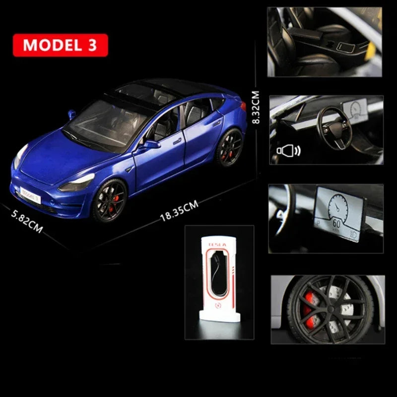 1:24 TESLA Model 3 Car Toys Alloy Diecasts Metal Vehicles Car Model With Sound Light Vehicle Toys For Children Gifts Collection