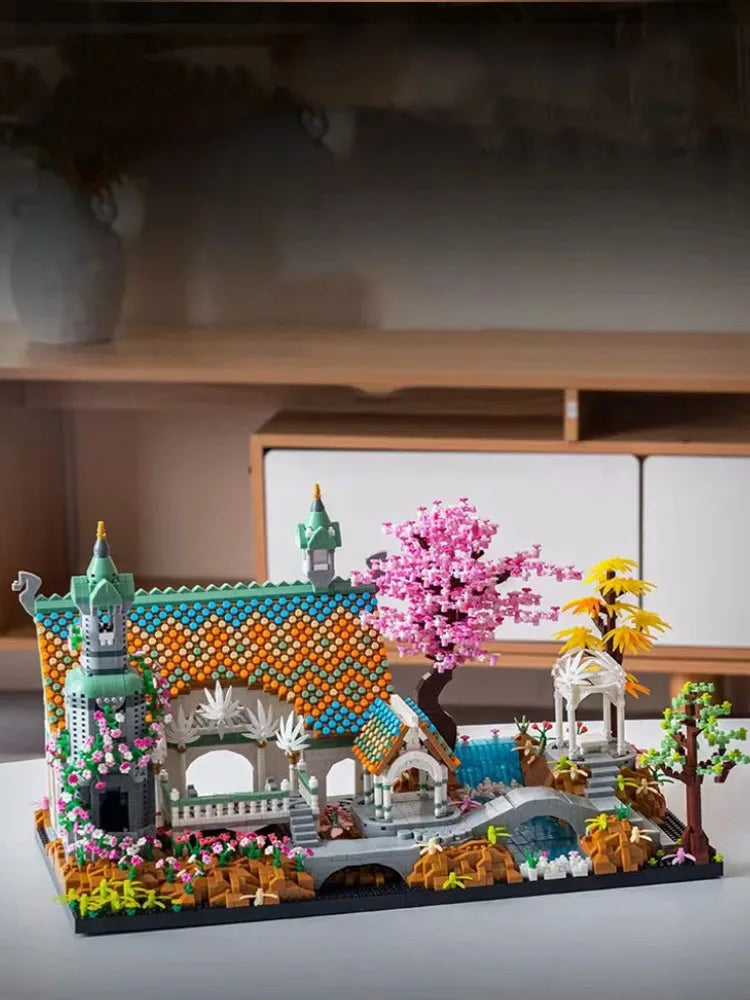 MOC Creative Street View Micro Diamond Block Icons Movie Lorded Rings Building Blocks Brick Rivendell Castle Street View Toys