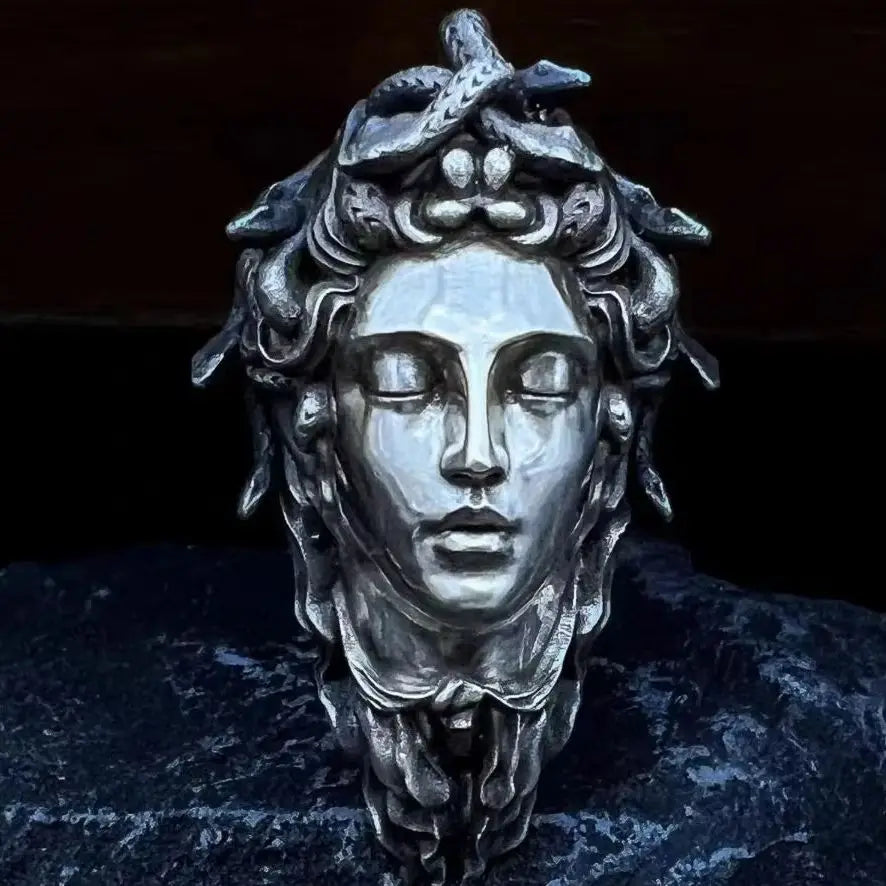 Handcrafted Sterling Silver Medusa s925 Silver Necklace Ancient Greek Myth Snake Woman Pendant Featured Pendant