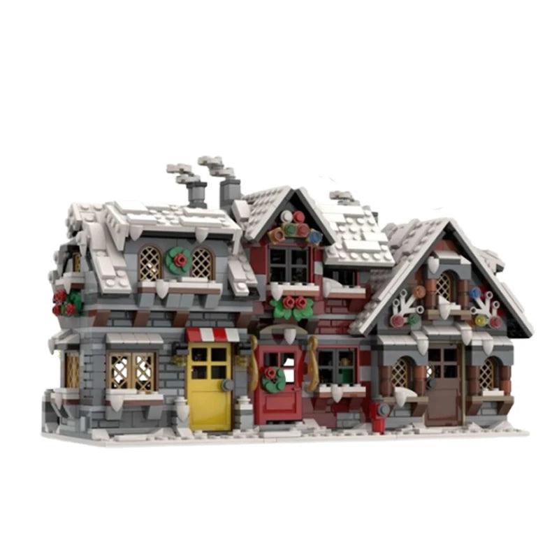 Spot MOC58700 three small winter houses 94936 winter country hotel small particle assembly building blocks Christmas model toys