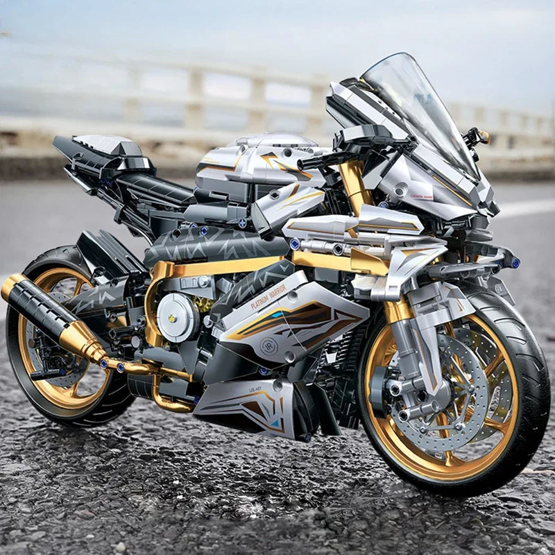 NEW MOC Technical Platinum Motorcycle Model Building Blocks Kit for Adults Display Motorcycle Set for Adult Kids Birthday Gifts