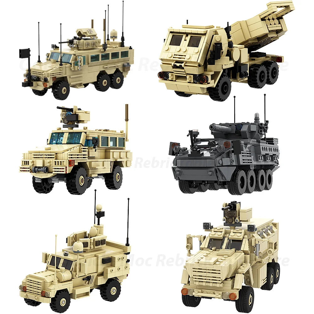 Gobricks MOC MRAP Military Vehicle Car Serie Bricks Mine Resistant 4x4  RG-33L RG-31 M142 M1296 CROWS Building Blocks Toy Car