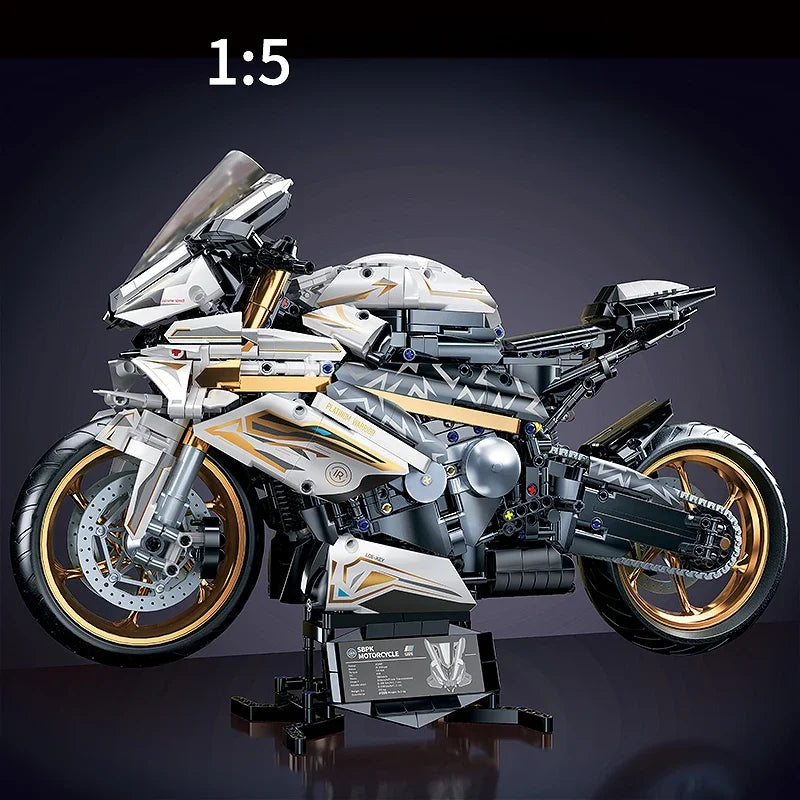 NEW MOC Technical Platinum Motorcycle Model Building Blocks Kit for Adults Display Motorcycle Set for Adult Kids Birthday Gifts