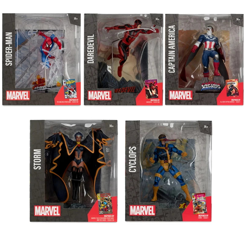 McFarlane Toys Marvel Spider-Man/Cyclops/Daredevil/Storm/Captain America 1:10th Scale Posed Figures w/Scenes Figure Model