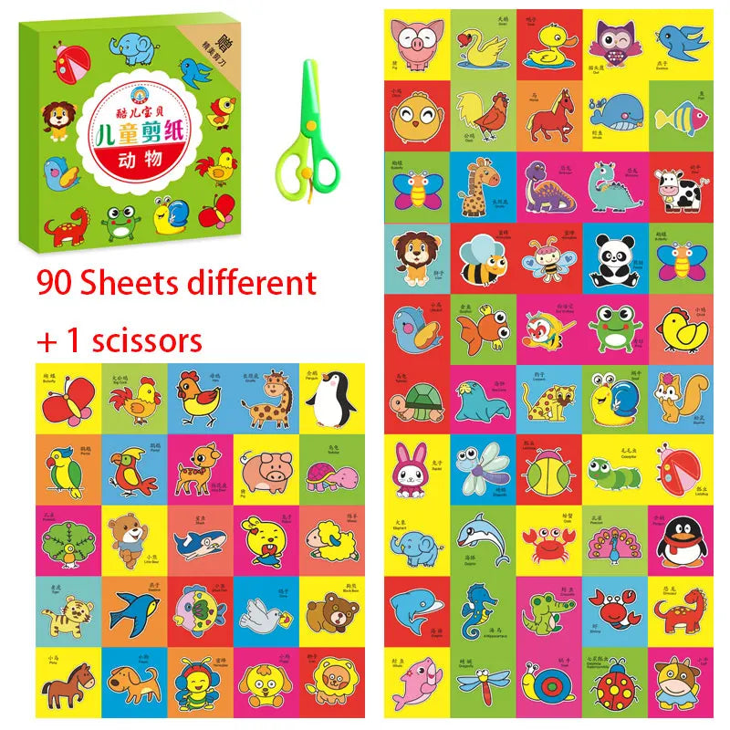 48/90pcs Scissor Skills Toy Set Children Kids Cutting Activity Workbook Preschool Learning Cognition Animal Fruits PaperCraft