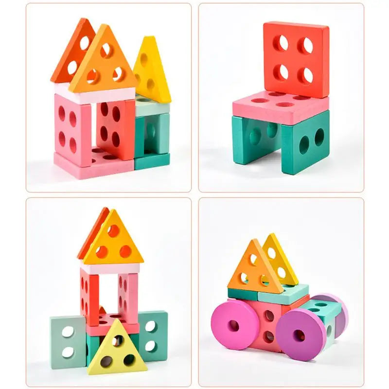 Children Four Post Geometric Modeling Building Blocks Montessori Toys Jigsaw Puzzle Teaching Aids Kids Wooden Toys