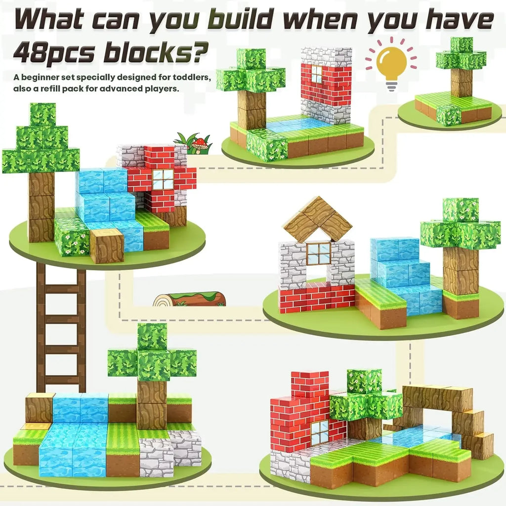Magnetic Building Blocks Mine World Magnet Cube Set for Boy Girl Kid Age 3+ DIY Model Children STEM Sensory Best Toys Gifts