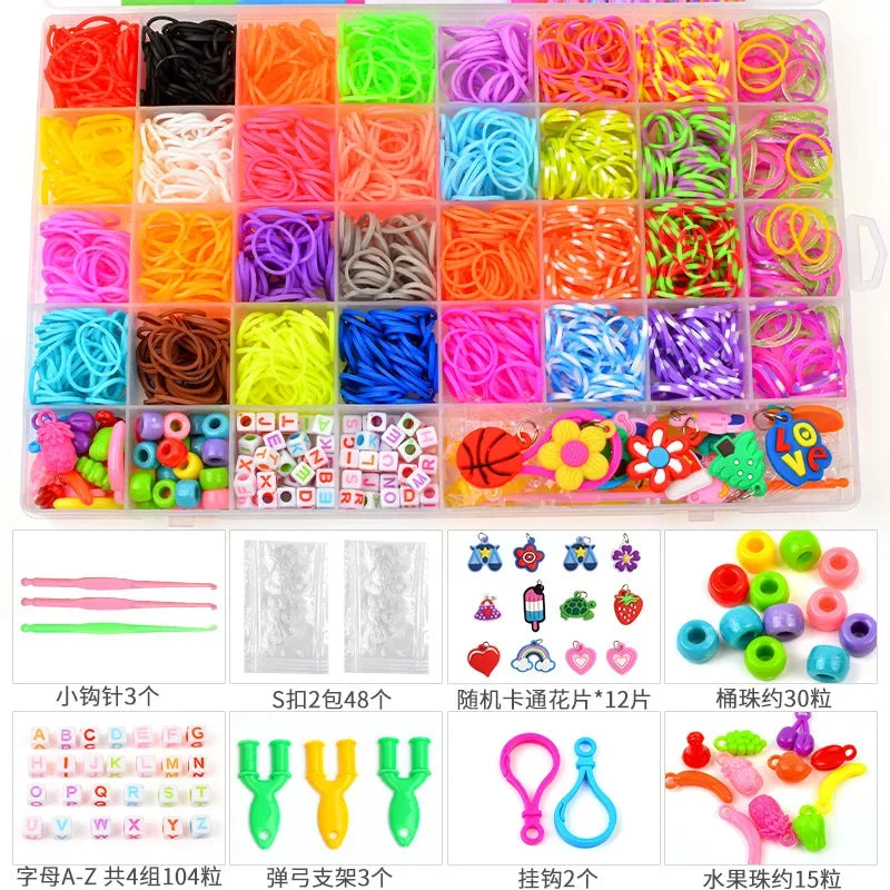 Creative Colorful Loom Bands Set Rainbow Bracelet Making Kit DIY Rubber Band Woven Bracelets Craft Toys For Girls Birthday Gifts