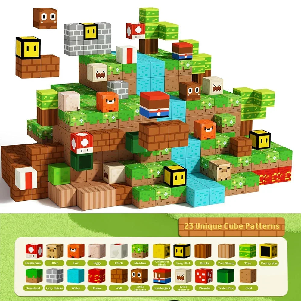 Super Mario Magnetic Blocks Toys for Boys Girls 3+ Build Mine World Magnet Building Cubes STEM Game Sensory Gift Set for Kids
