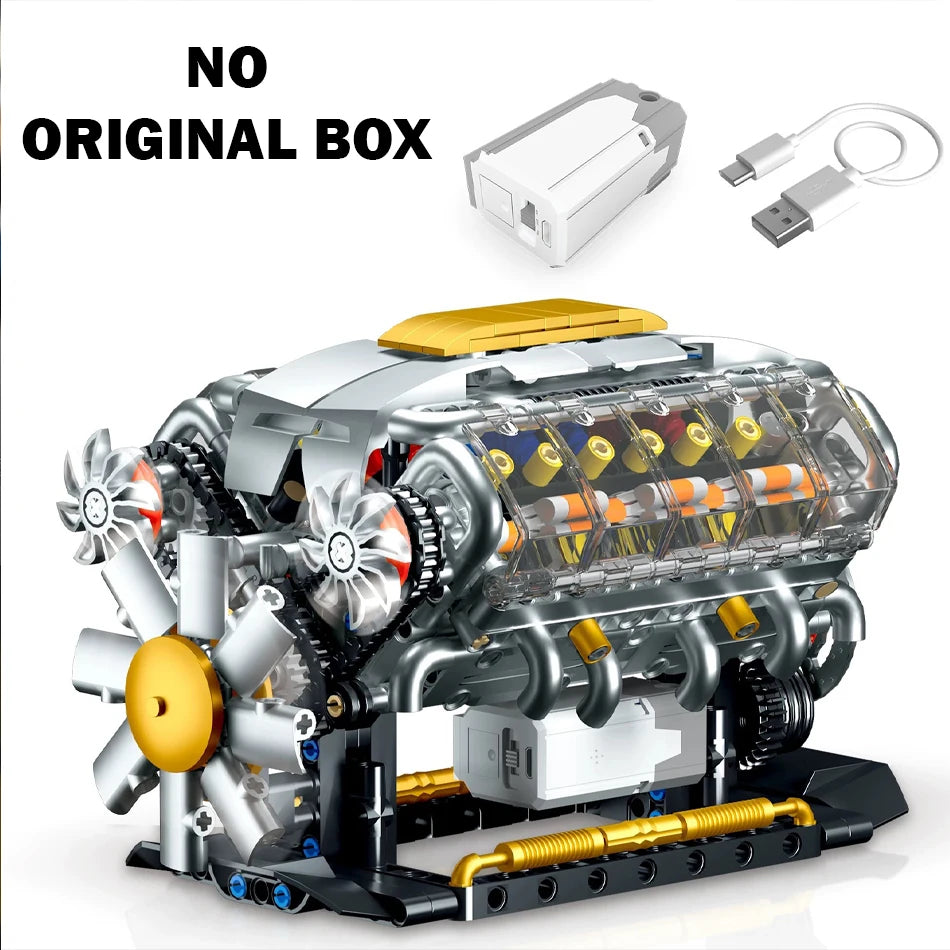 692 PCS MOC Technical Motorized V8 Engine Model Building Blocks Car Electrically Driven Engine Supercar Bricks Toys for Kid Gift