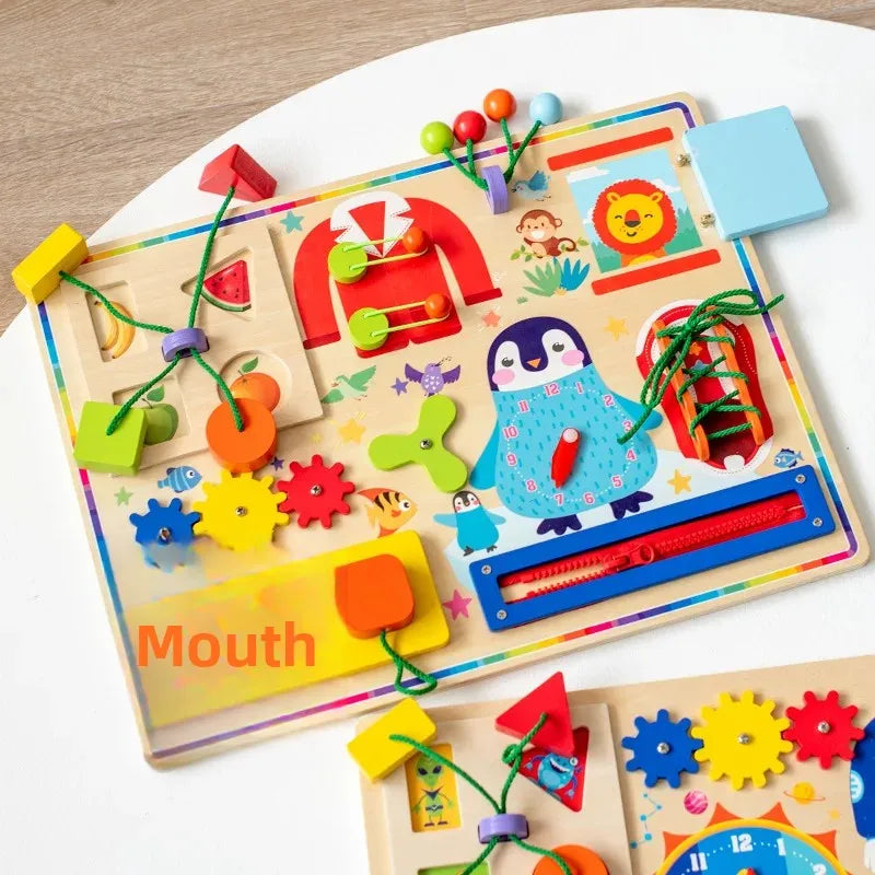 Wooden Universe Busy Board Montessori Educational Toy Animal Lock Drawing Board Children's Puzzle Plaything Intellectual Toys