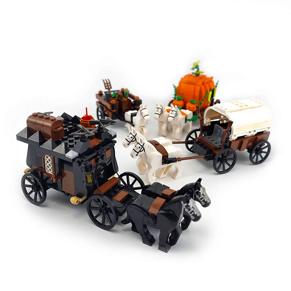 Creative Moc Medieval Military Carriage Model Western Carriage Transport Horse Building Blocks DIY Assembly Toy Birthday Gift