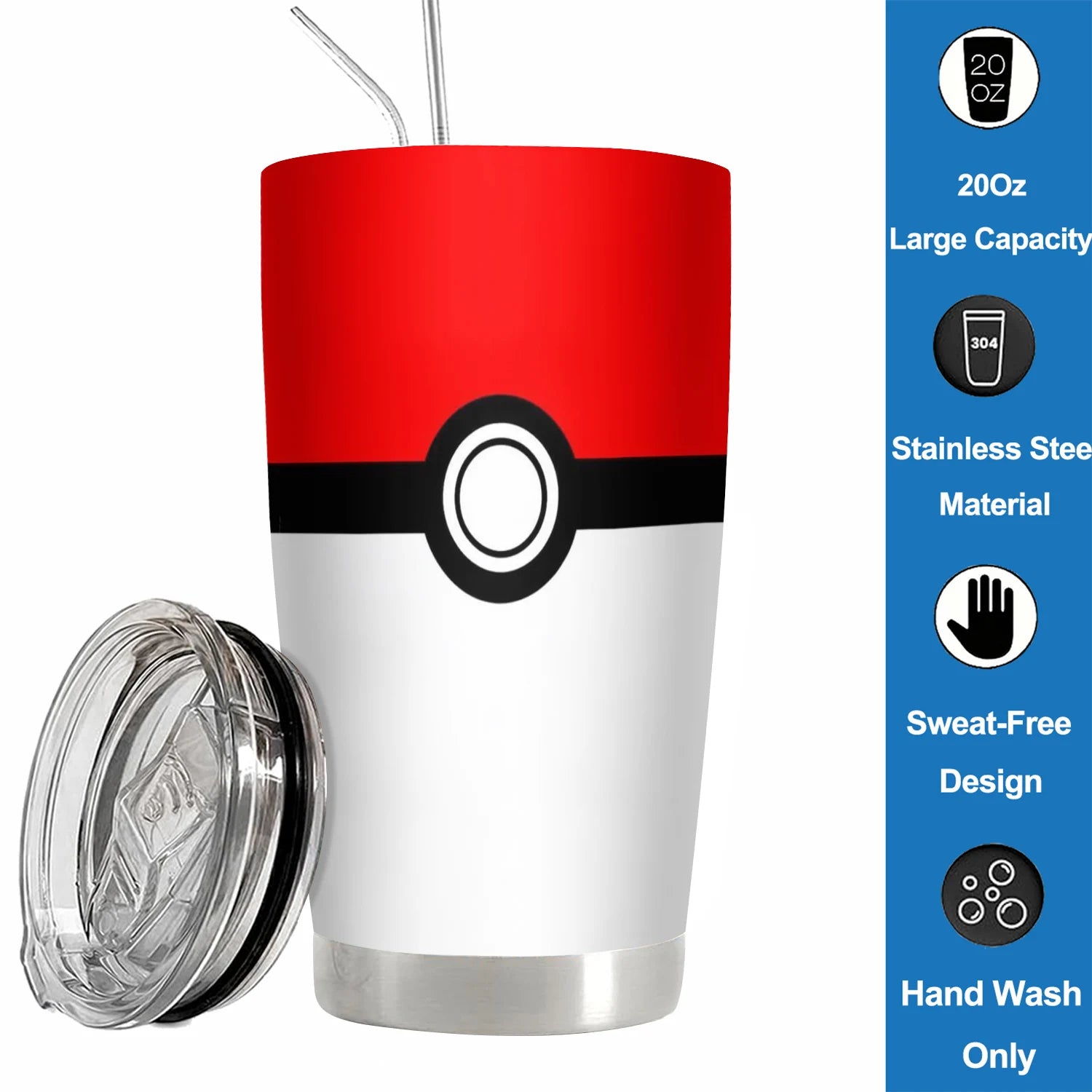20Oz Jingling Ball Cup Stainless Steel Double Wall Insulated Tumbler Cute Pokeball Cold Hot drink Water Bottle kid Birthday Gift