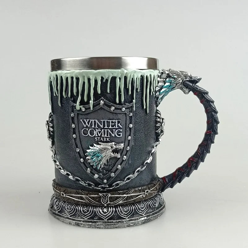 Bar Mug Creative 3D Beverage Beer Cup Stainless Steel Resin Thrones Cups Knight Drinkware Mug Viking Beer Mug Halloween Gift