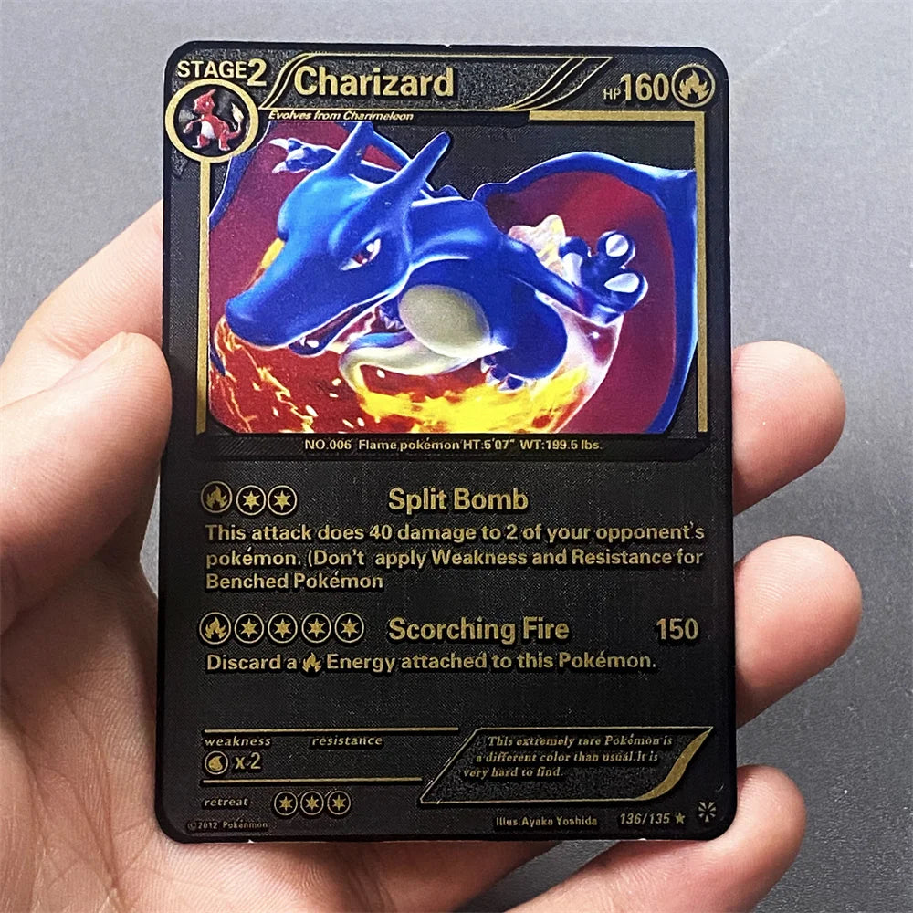 Pokemon Metal Card 10000 Points Pikachu Charizard Arceus Card Golden English Mewtwo Vmax GX Anime Collection Battle Cards Gifts