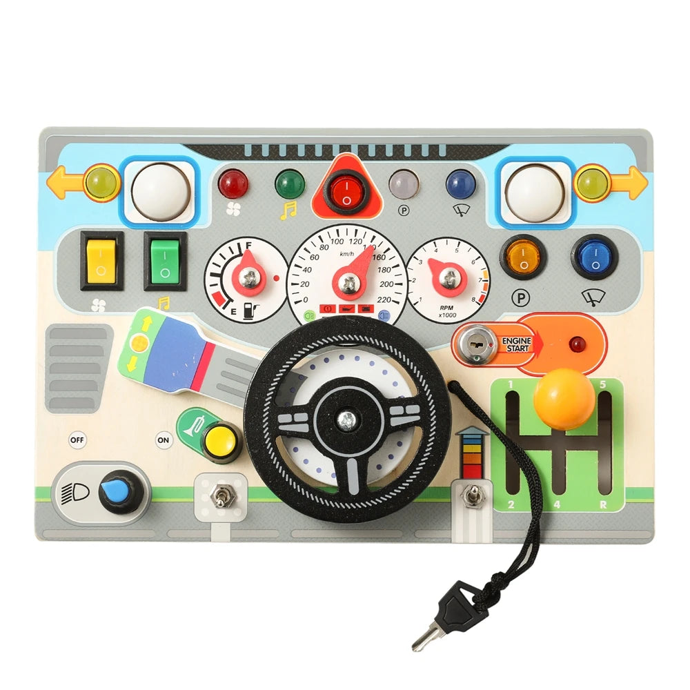 Kids Montessori Wooden Car Steering Wheel Toys Analog Circuit Driving Game Children Puzzle Driving Learning Finger Sensory Toys