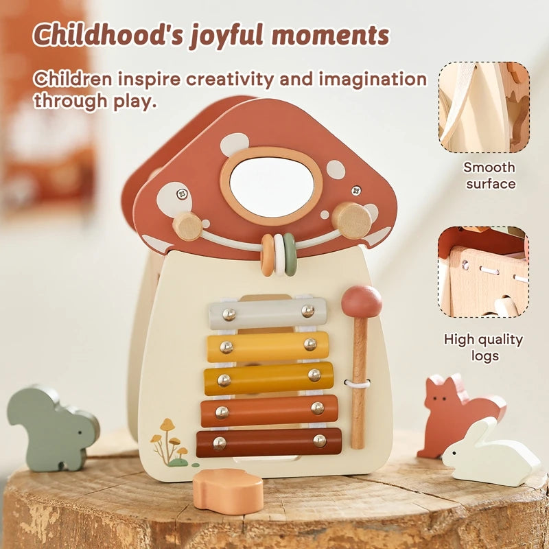 Custom Montessori Mushroom House Toy Wooden Percussion Music Toy Unlock/Place/Shape Match Game Finger Sensory Education Kid Gift
