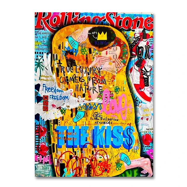 Famous Painting The Kiss By Gustav Klimt Canvas Painting Pop Art Posters and Prints Street Graffiti Wall Art Picture Home Decor