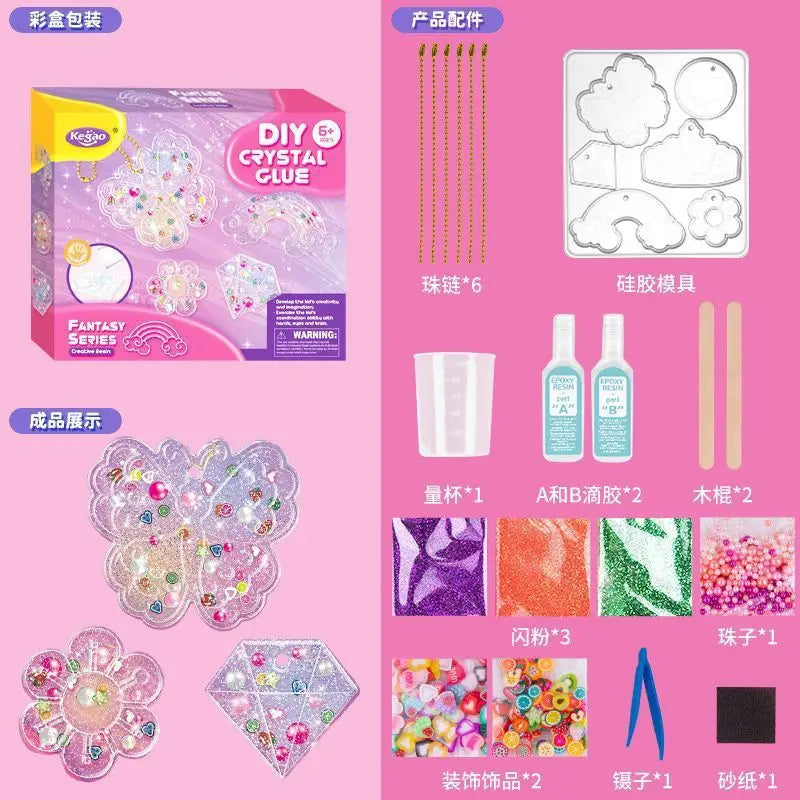 Kids DIY Crystal Glue Key chain beautiful Art Craft Set for 6 years old above Girls birthday Gift