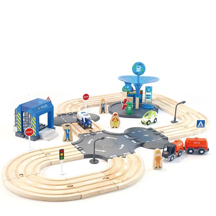 Children's Train Set Building Blocks Police Station Role Play Road Multi-Functional Educational Toys Early Education Montessori