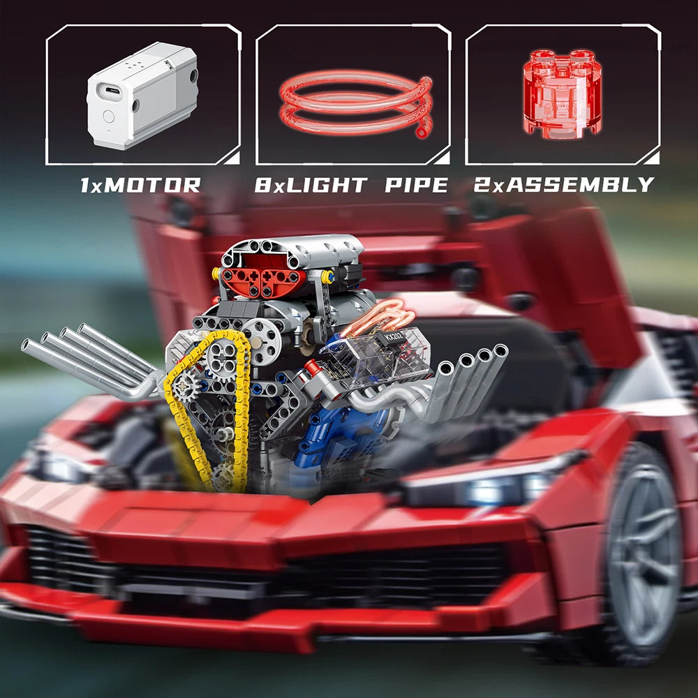 MOC V8 Engine Model Technical Electrically Drive Car Building Blocks Set Creative Educational Toy christmas Gifts for Boy Kids