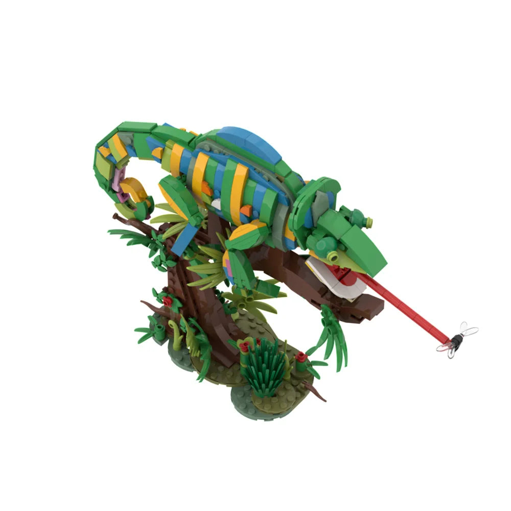 MOC Chameleon Bricks Model Tropical Rainforest Animal World Stealth Lizard Chameleon Building Blocks Assemble Toys Kids DIY Gift