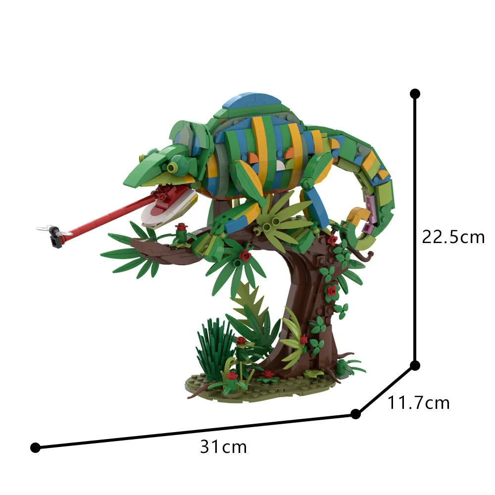 MOC Chameleon Bricks Model Tropical Rainforest Animal World Stealth Lizard Chameleon Building Blocks Assemble Toys Kids DIY Gift